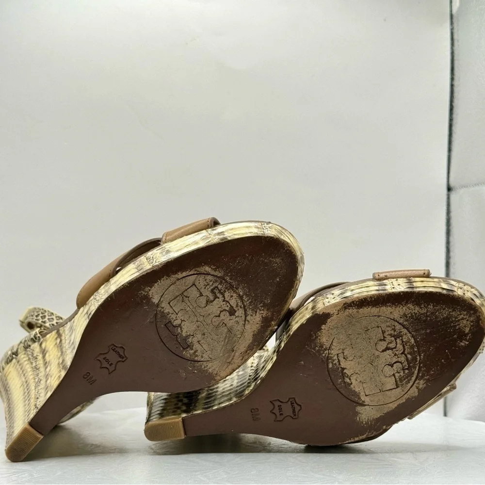 Tory Burch Livia Snakeskin Wedge Sandals‎ Size 8 – Tan Leather Espadrilles